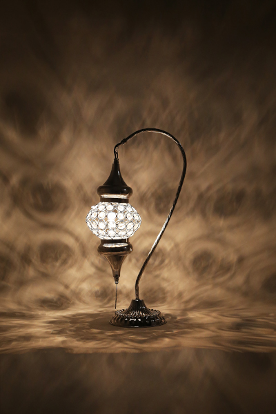 No.3 Size Crystal Stony Nickel Swan Neck Table Lamp